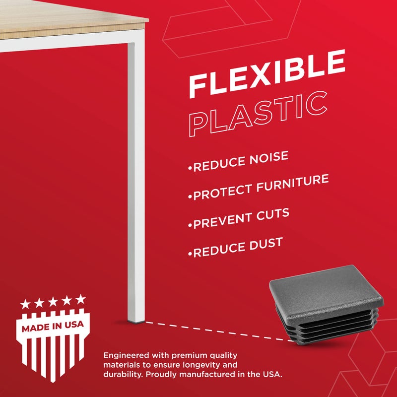 Prescott Plastics 1 1/2â€ (38.1mm) Outer Perimeter Ribbed Plastic Hole Caps, Square Black Metal Tubing End Caps, Strong Furniture Leg Inserts, Impact & Weather Resistant, Made in The USA - 20 Pack - Image 5